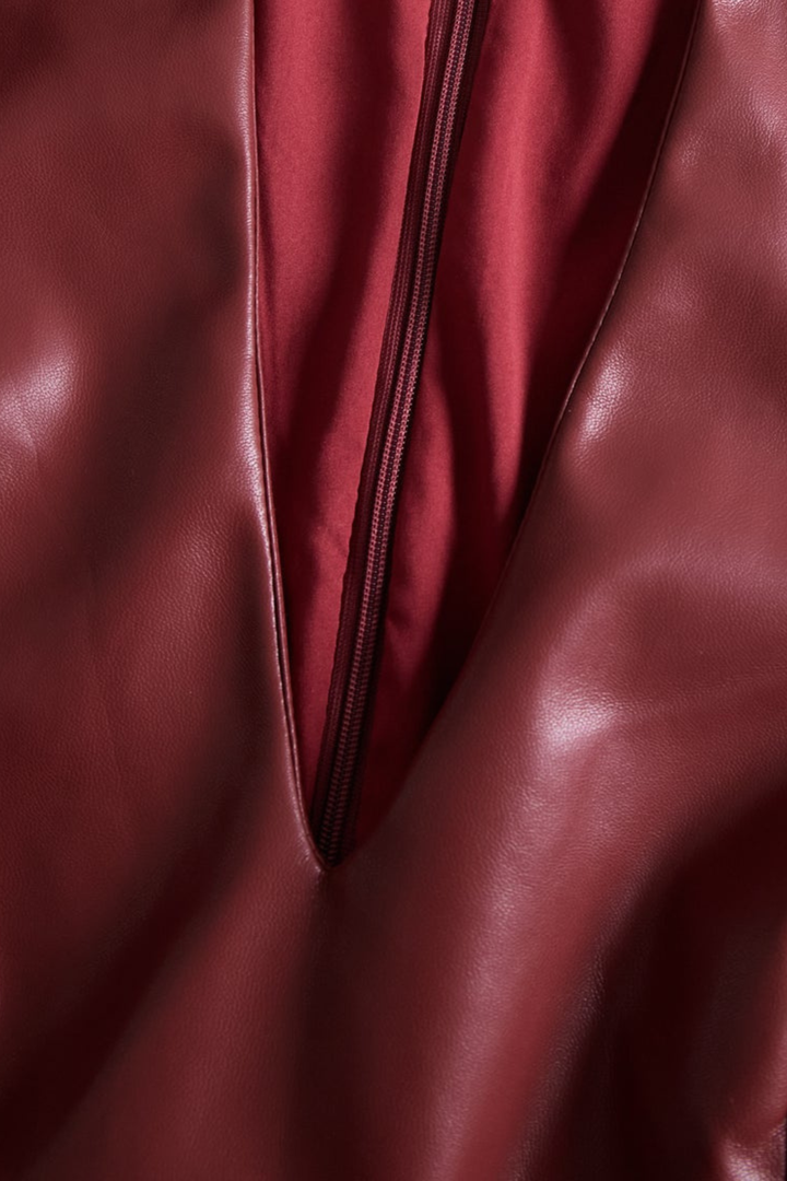 Women Faux Leather Bodycon Midi Dress Long Sleeve