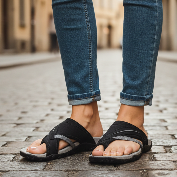 Zapatillas ortopédicas de dedo abierto planas para mujer