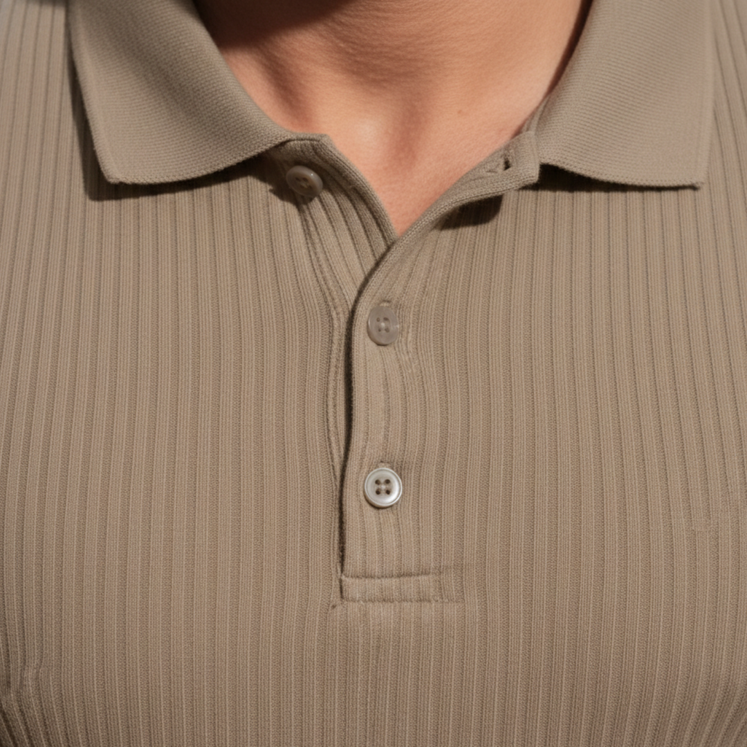 Mens polo shirt short sleeve slim fit ribbed knit