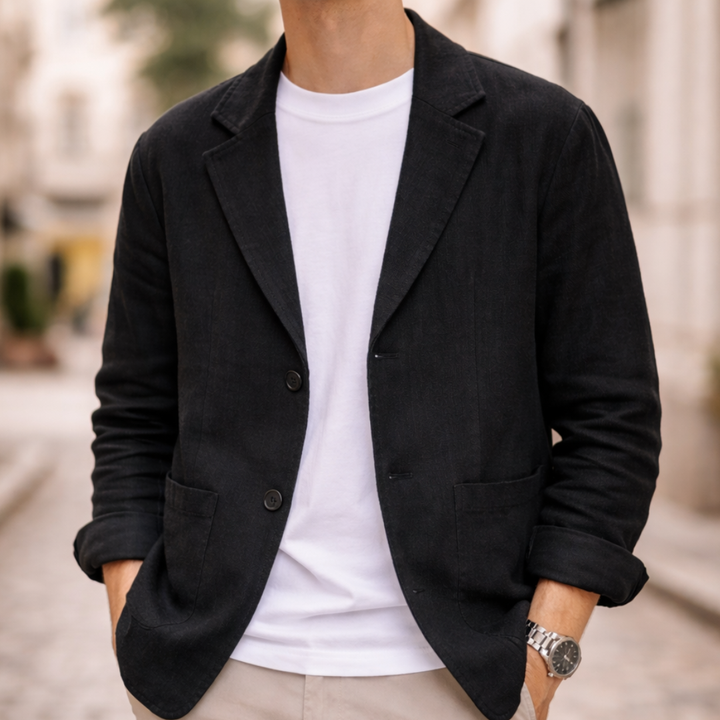 Linen Blazer Lightweight Two Button Casual Jacket Men