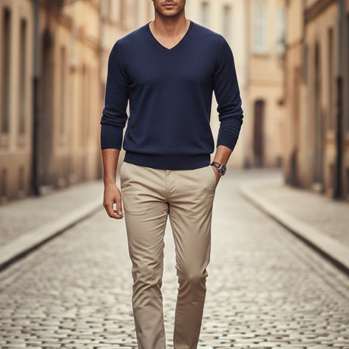 Cashmere Sweater V Neck Long Sleeve Men