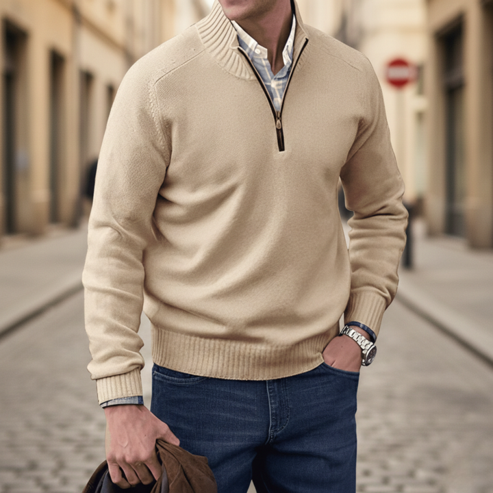 Suéter de punto de hombre con media cremallera