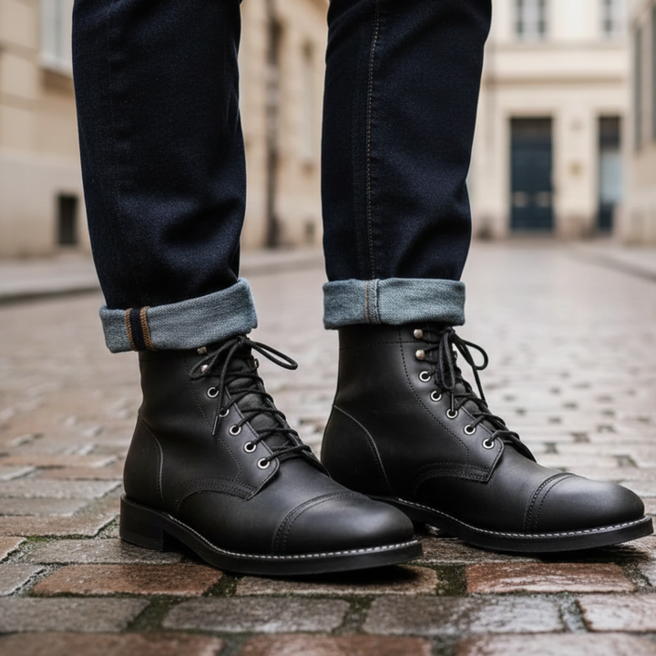 Leather Boots Lace Up Ankle Combat Men