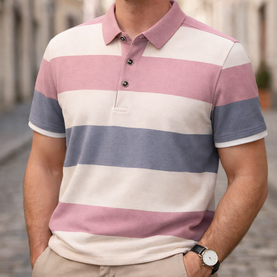Camisa Polo de Manga Corta a Rayas Casual para Hombres