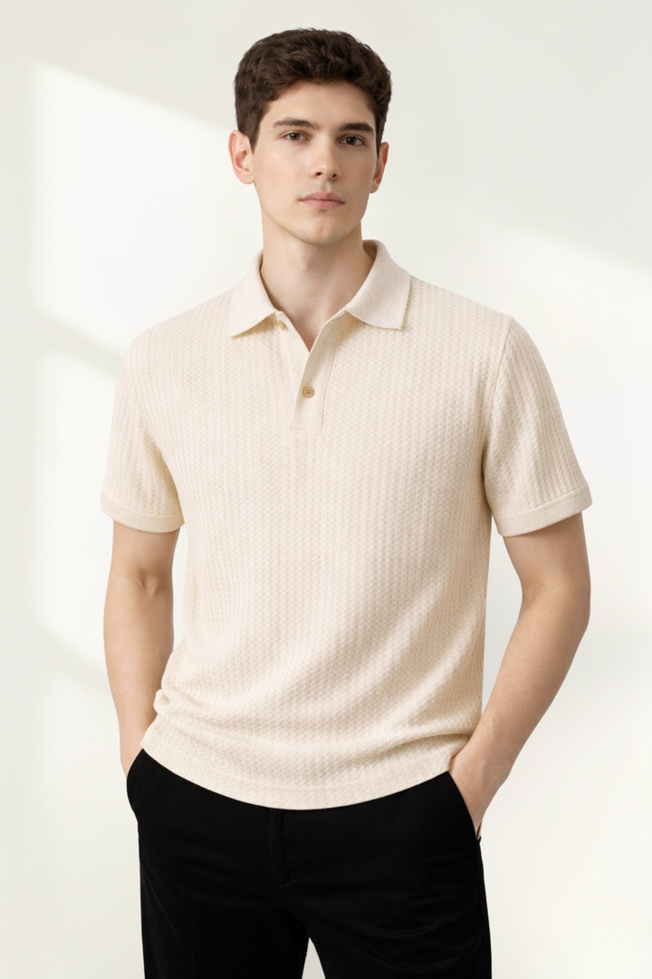 Men’s Waffle-Knit  Polo Shirt