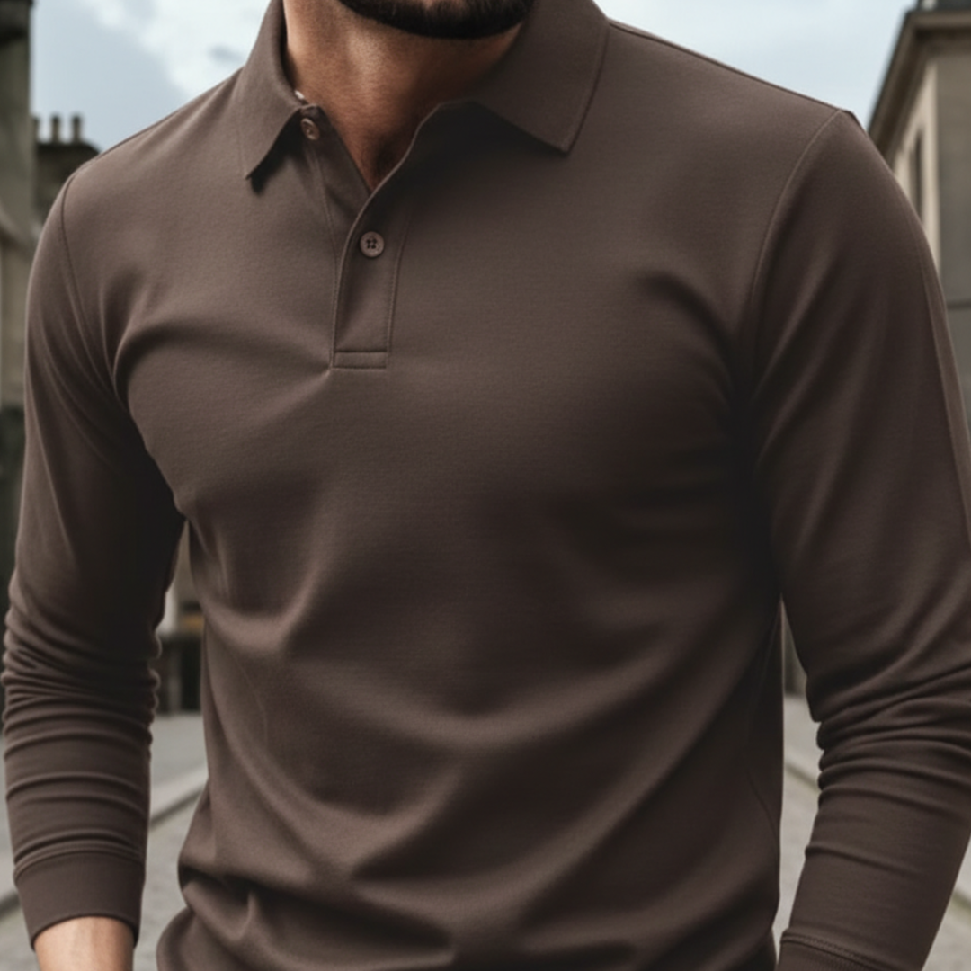Camisa Polo de Manga Larga Sólida Casual para Hombres