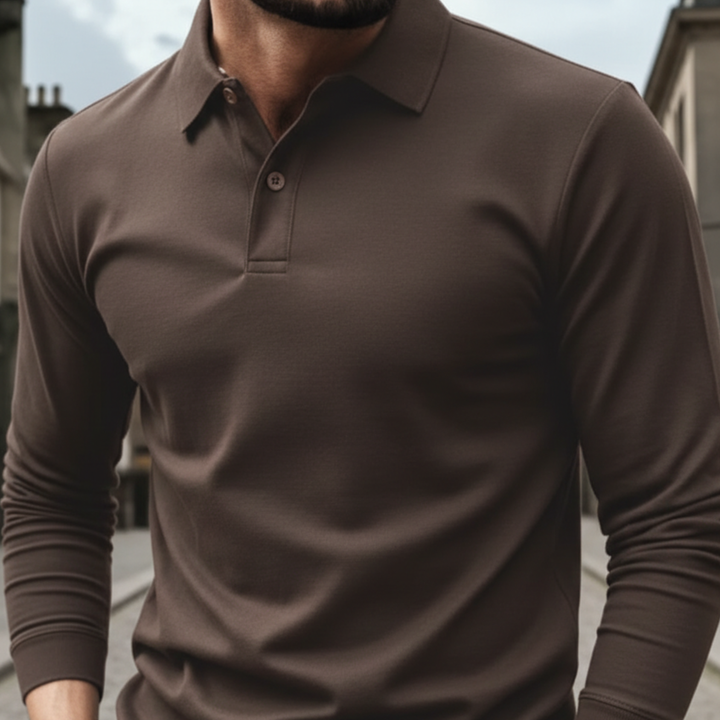 Camisa Polo de Manga Larga Sólida Casual para Hombres