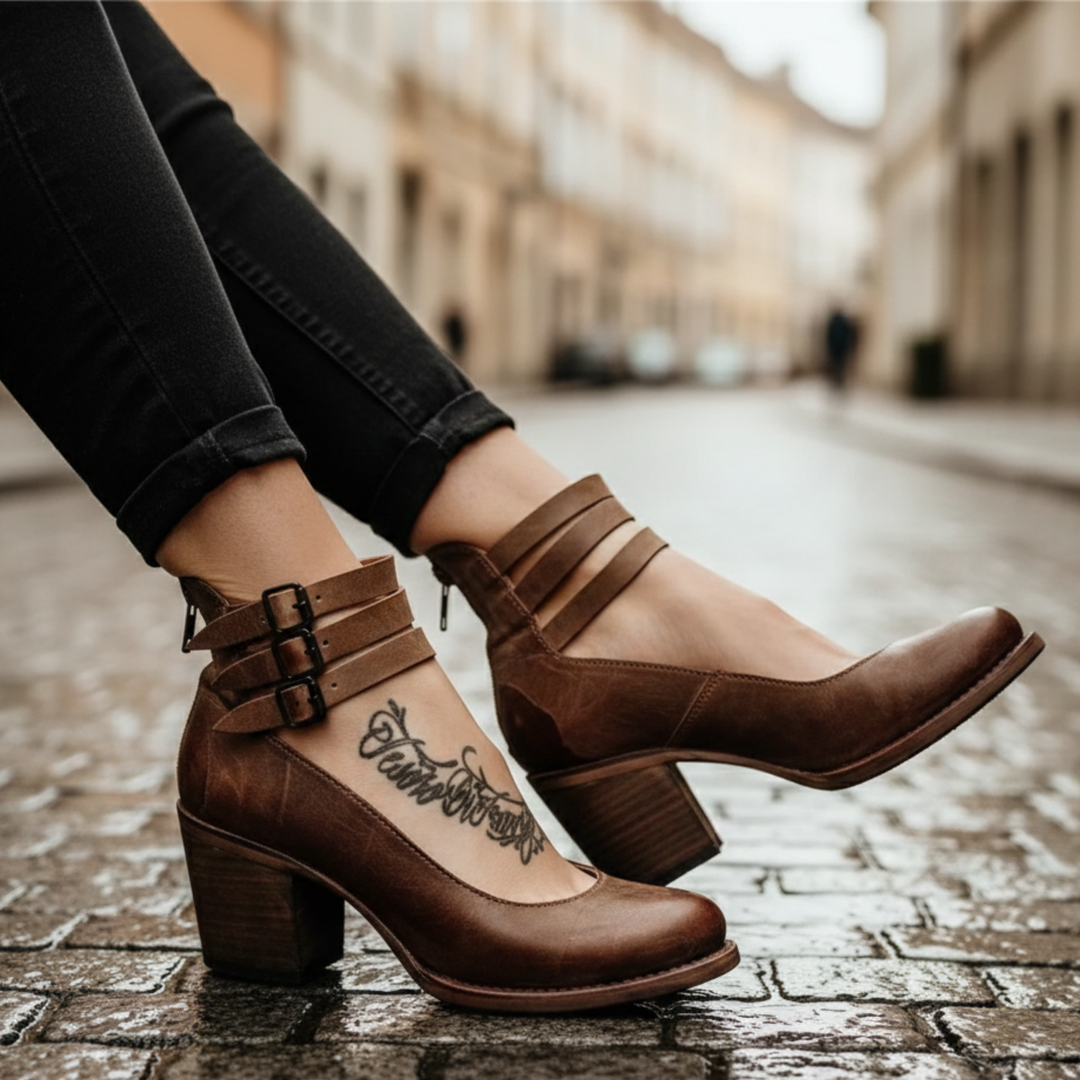 Ankle Boots Block Heel Buckle Strap Women