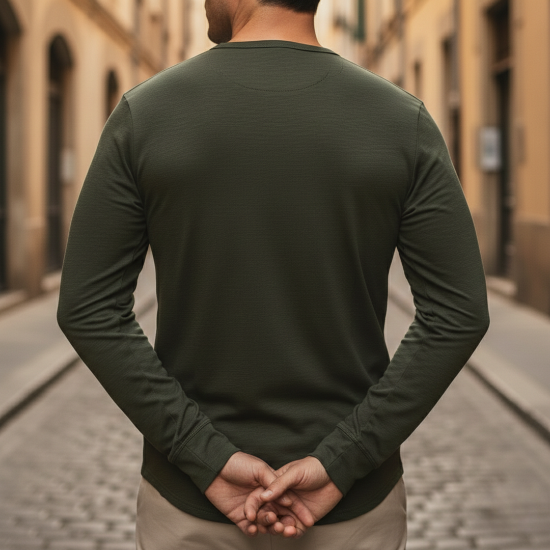 Shirt Long Sleeve Button Neck Men