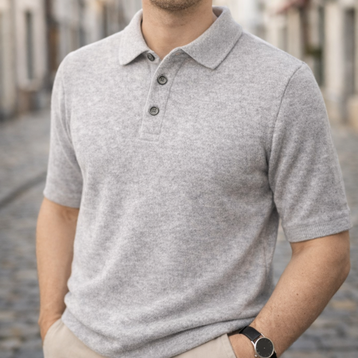 Polo Shirt Cashmere Short Sleeve Knit Men Classic