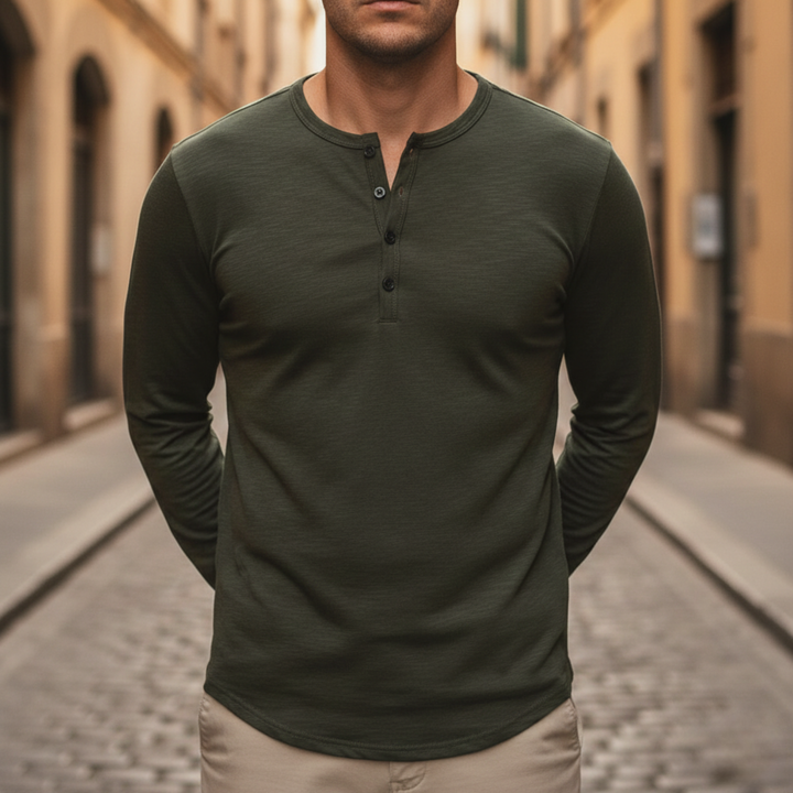 Shirt Long Sleeve Button Neck Men