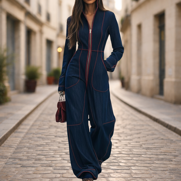 Denim Jumpsuit Wide Leg Long Sleeve Casual Women