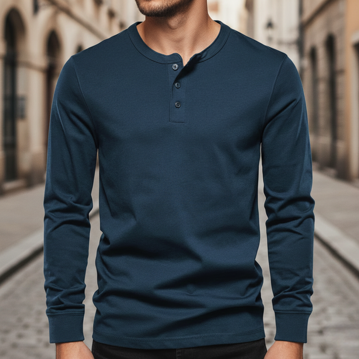 Chemise Henley à manches longues en coton pour homme