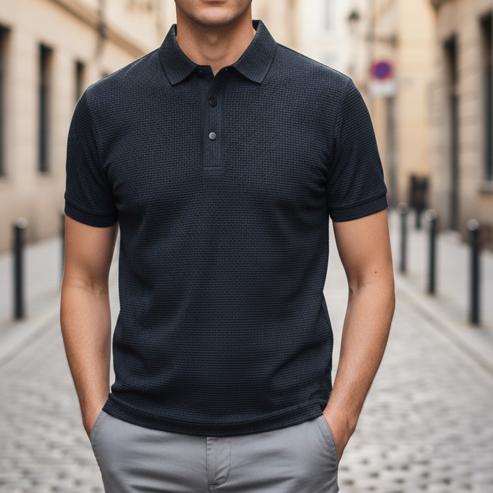 Camisa Polo de Manga Corta de Seda Fría Transpirable para Hombre Verano