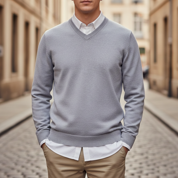 V Neck Sweater Long Sleeve Knit Pullover Men