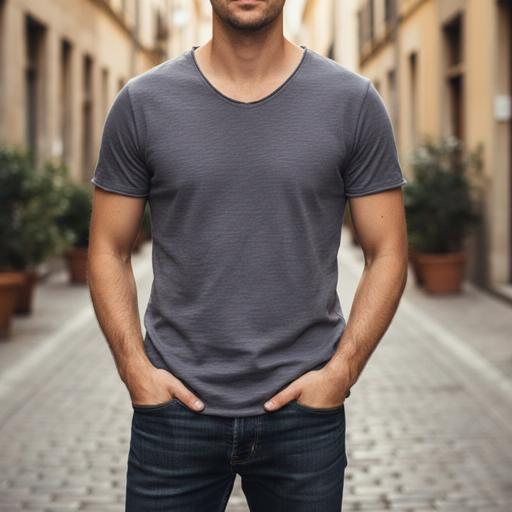 T Shirt V Neck Short Sleeve Men Casual