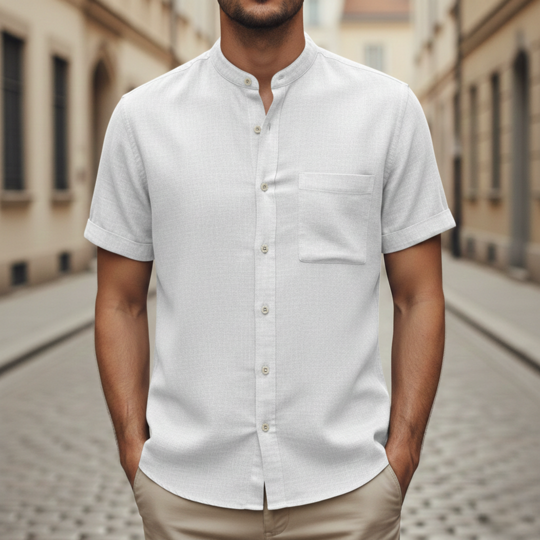 Men's Shirt Short Sleeve with Mandarin Collar
