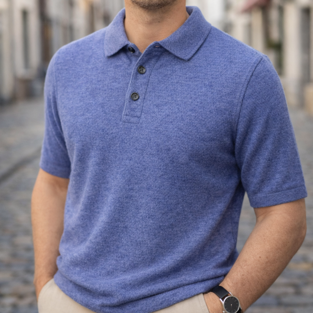 Polo Shirt Cashmere Short Sleeve Knit Men Classic