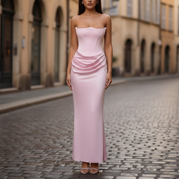 Vestido Maxi Sin Tirantes con Corsé Ajustado para Mujeres