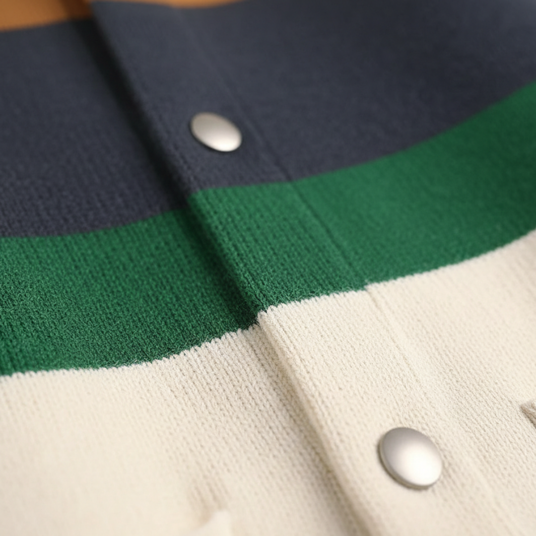 Striped Varsity Knit Jacket Snap-button Casual Men