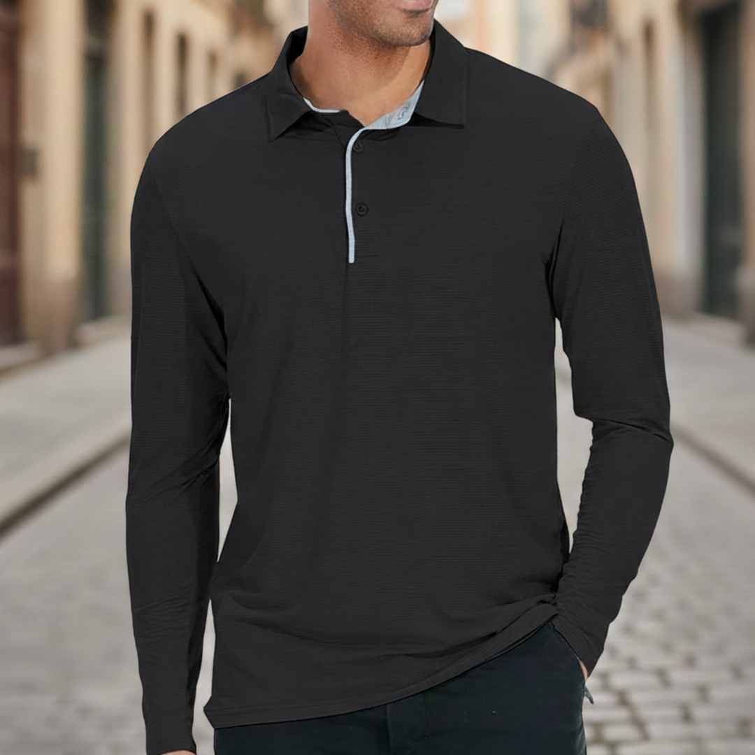 Mens Long Sleeve Polo Shirt Lightweight Athletic Fit