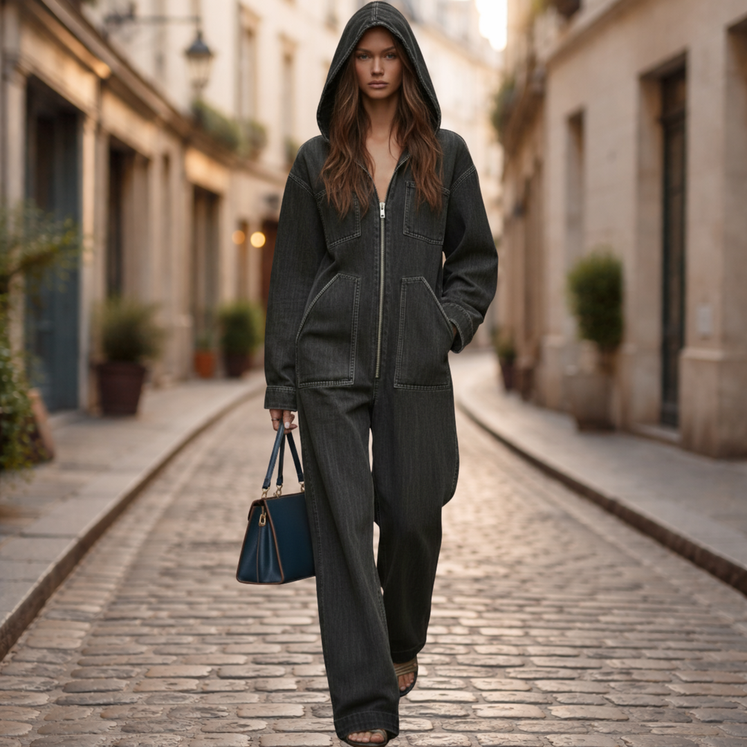 Denim Jumpsuit Hooded Long Sleeve Casual Women