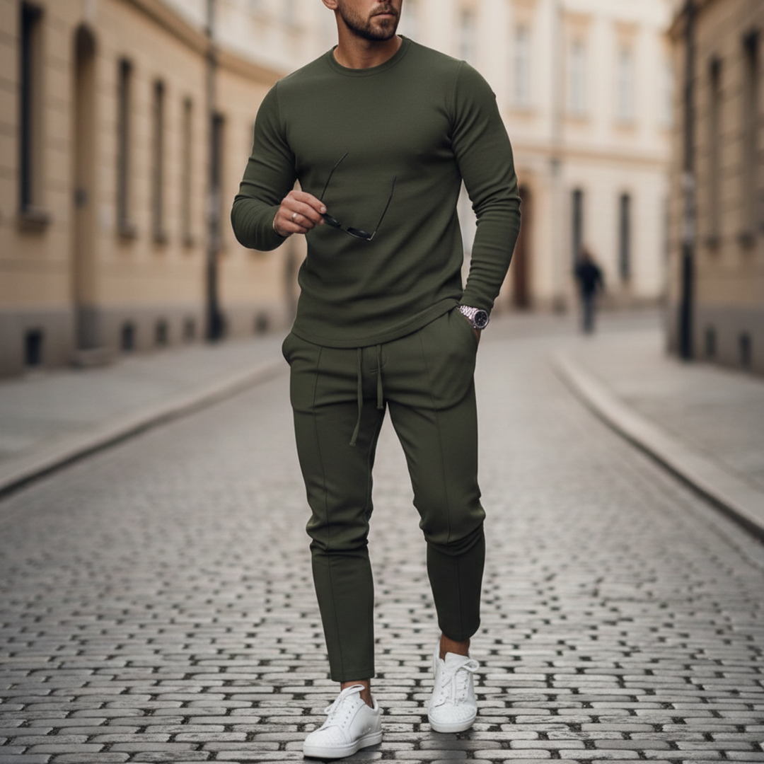 Mens tracksuit set slim fit long sleeve jogger pants