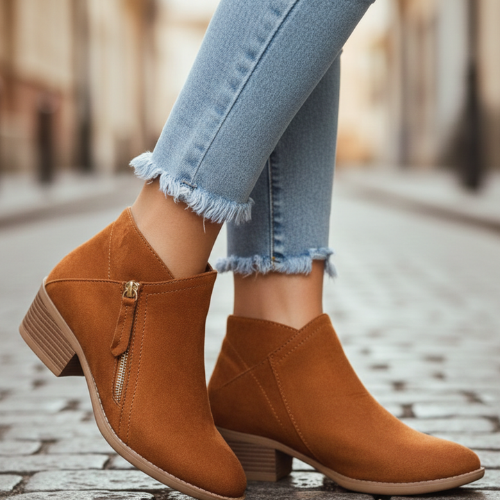 Botines de Tacón Cuadrado con Cremallera Lateral para Mujeres