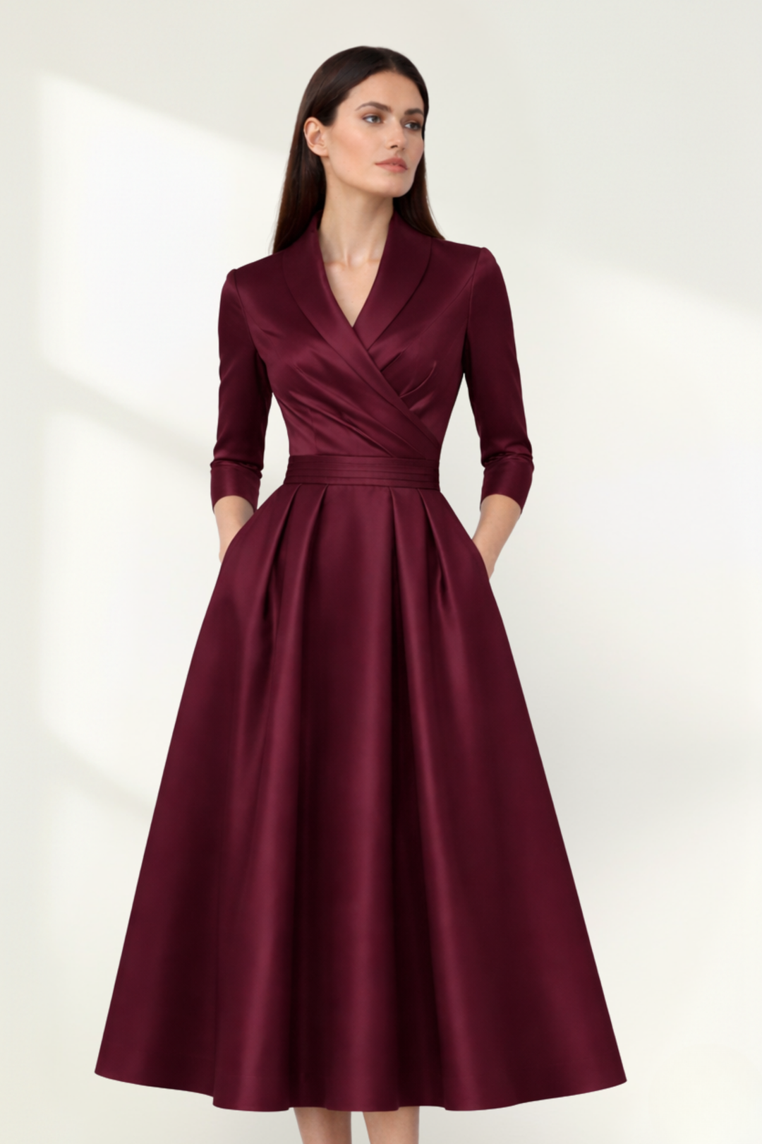 Women Satin Wrap Midi Dress