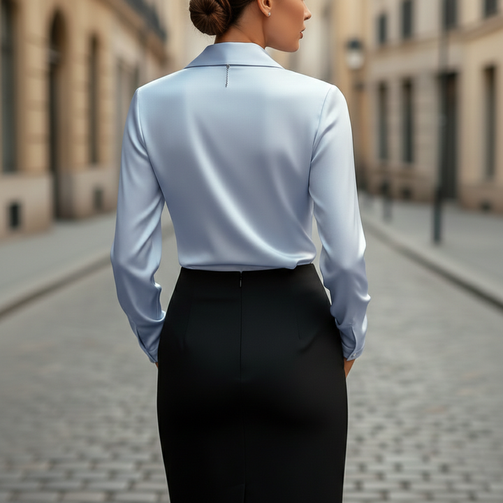 Blusa de Manga Larga con Cuello Caído Sólido para Mujeres