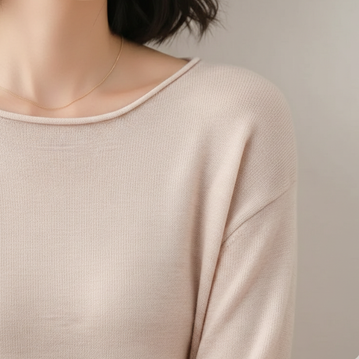 Haut en tricot léger à col rond et manches longues pour femme