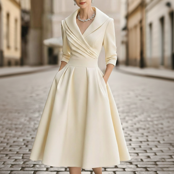 Satin Midi Dress Women Wrap Three Quarter Sleeve A Line Pocket