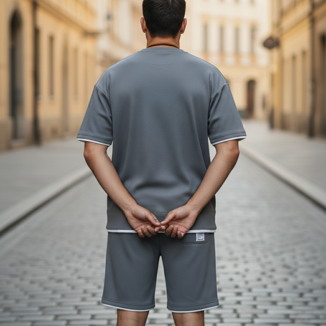 Lounge Set Waffle Knit Short sleeve T shirt Shorts Men