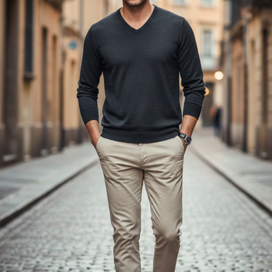 Cashmere Sweater V Neck Long Sleeve Men