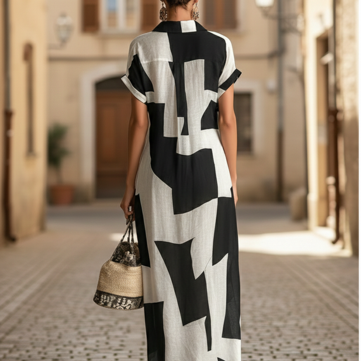Women’s Maxi Shirt Dress Short Sleeve Geometric