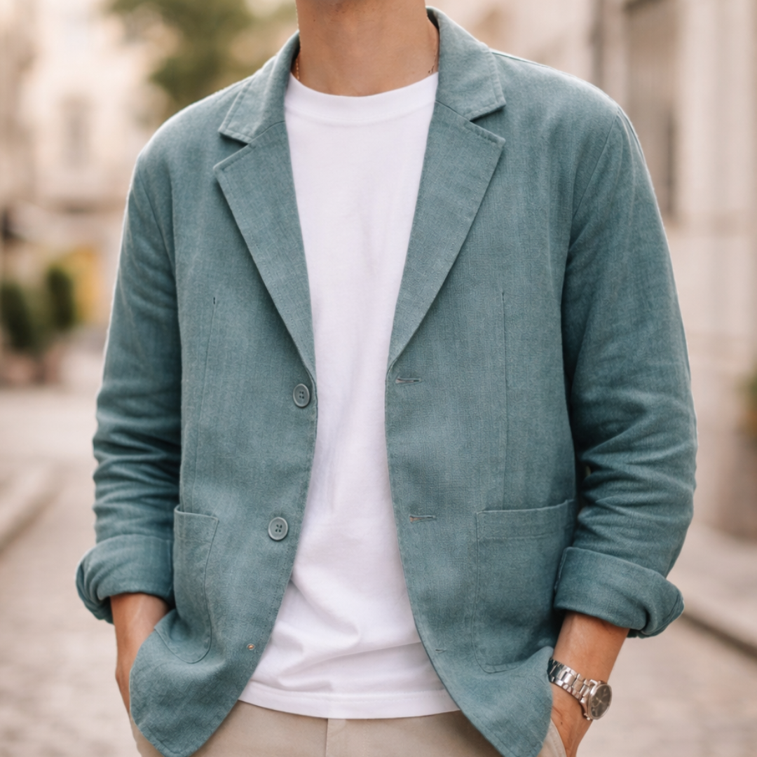 Linen Blazer Lightweight Two Button Casual Jacket Men