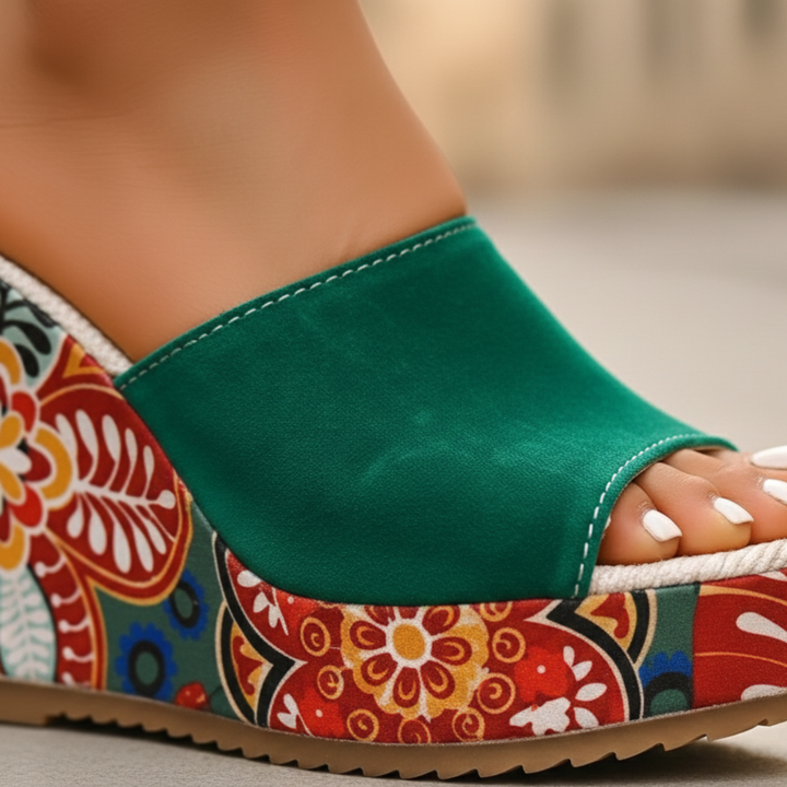 Womens wedge sandals open toe slip on velvet upper