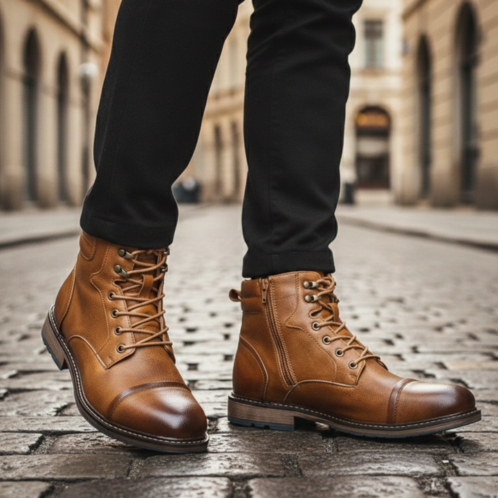 Botas ortopédicas de cuero para hombres, con cordones, hasta el tobillo