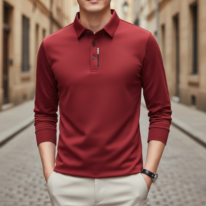 Polo Shirt Long Sleeve Solid Business Casual Men
