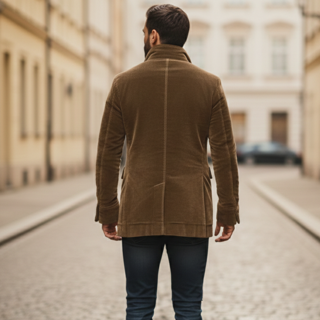Corduroy Coat Stand Collar Button Front Men