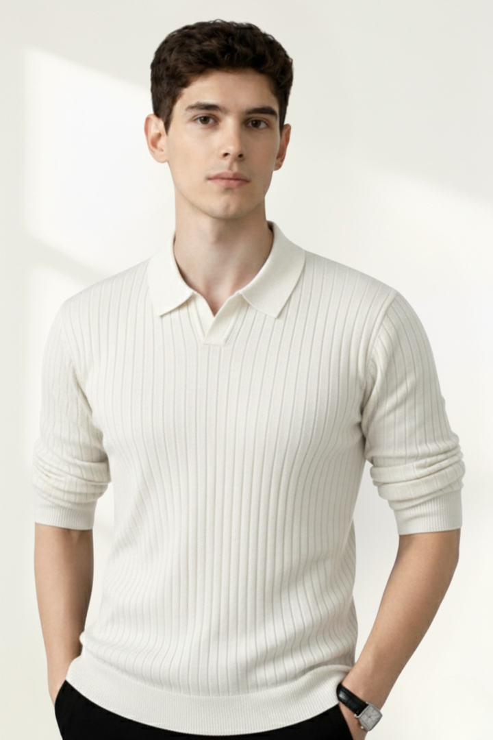 Men’s Ribbed Knit Polo Sweater