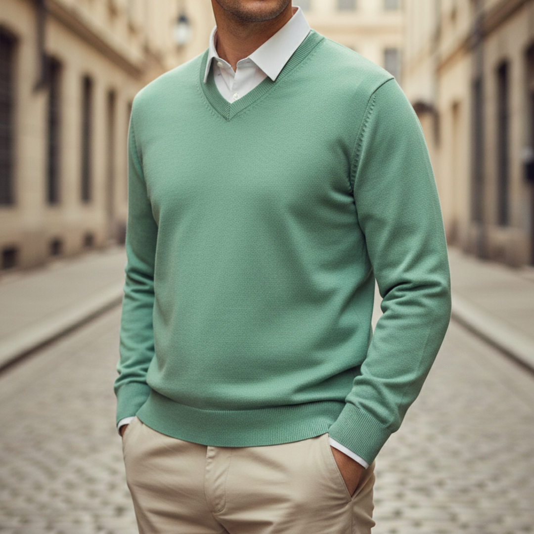 V Neck Sweater Long Sleeve Knit Pullover Men