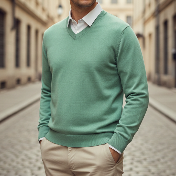 V Neck Sweater Long Sleeve Knit Pullover Men