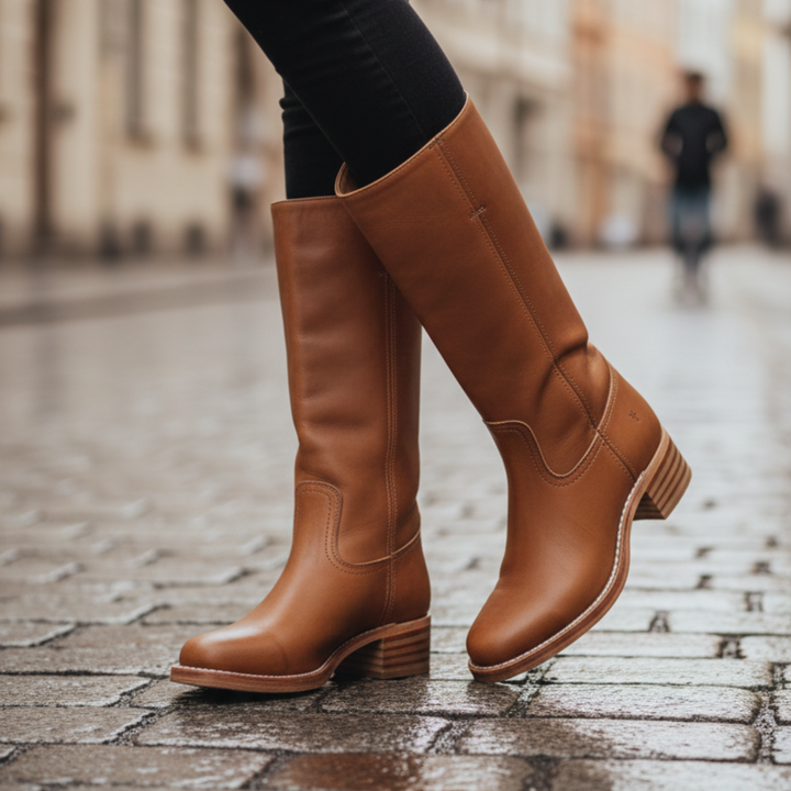 Botas Altas de Cuero Sintético con Tacón de Bloque para Mujeres