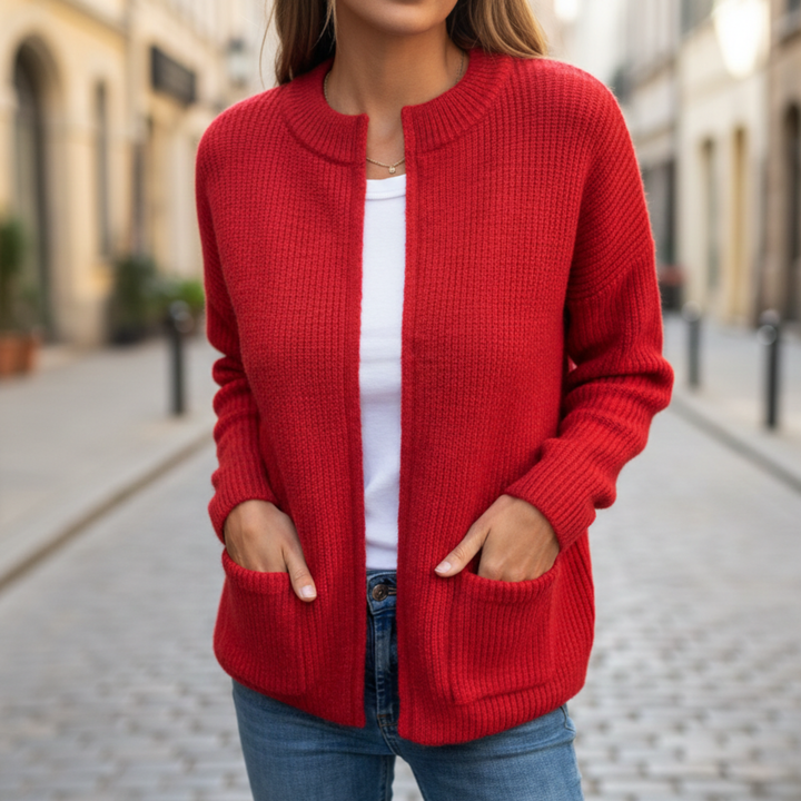 Cárdigan de punto para mujer, abierto al frente, de manga larga