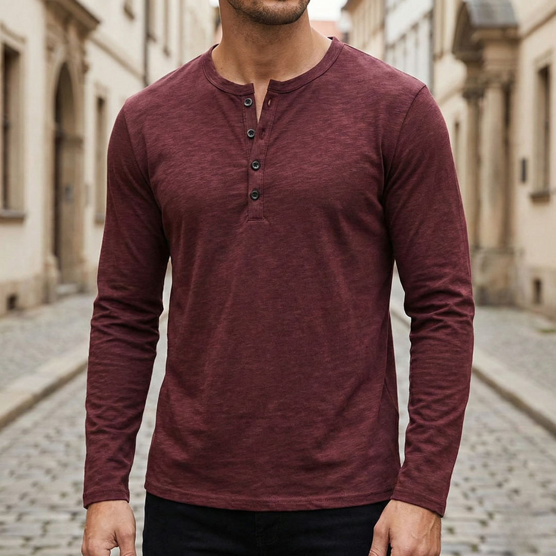 Shirt Long Sleeve Button Neck Men