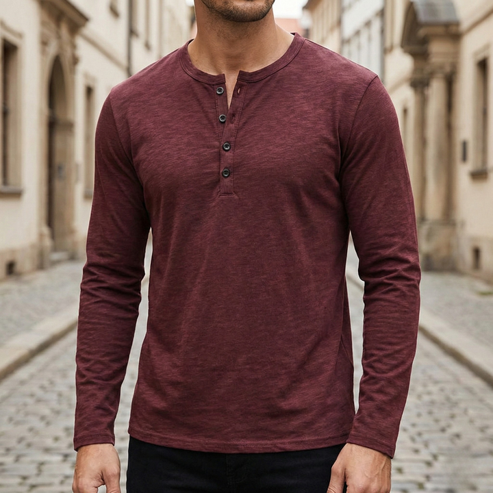 Shirt Long Sleeve Button Neck Men