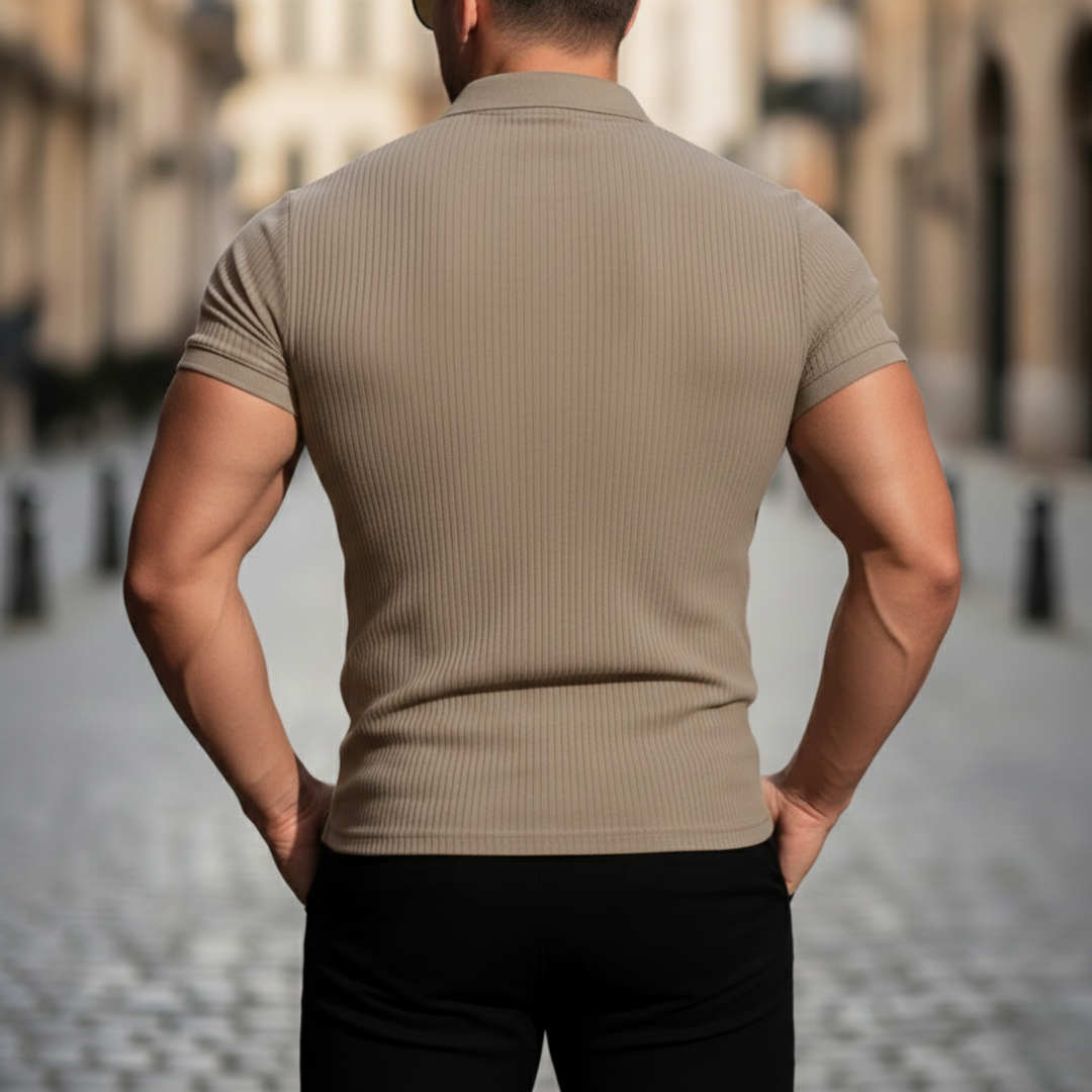 Mens polo shirt short sleeve slim fit ribbed knit