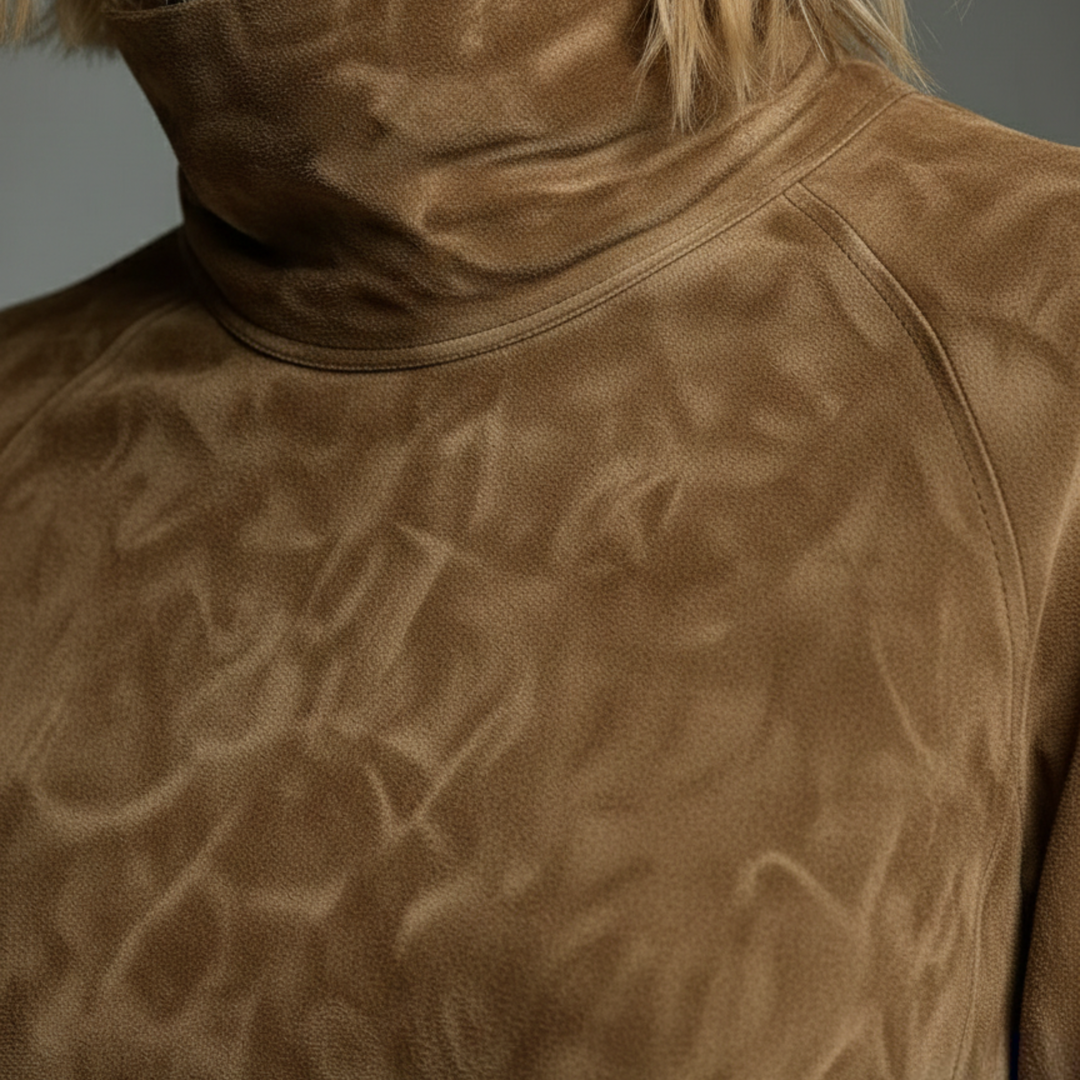 Suede Mini Dress Oversized High Collar Women