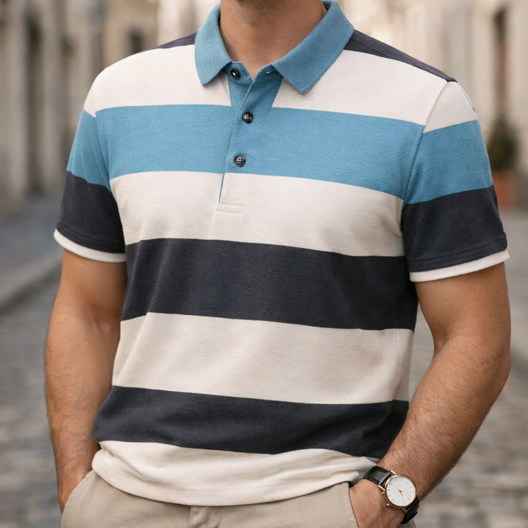 Camisa Polo de Manga Corta a Rayas Casual para Hombres